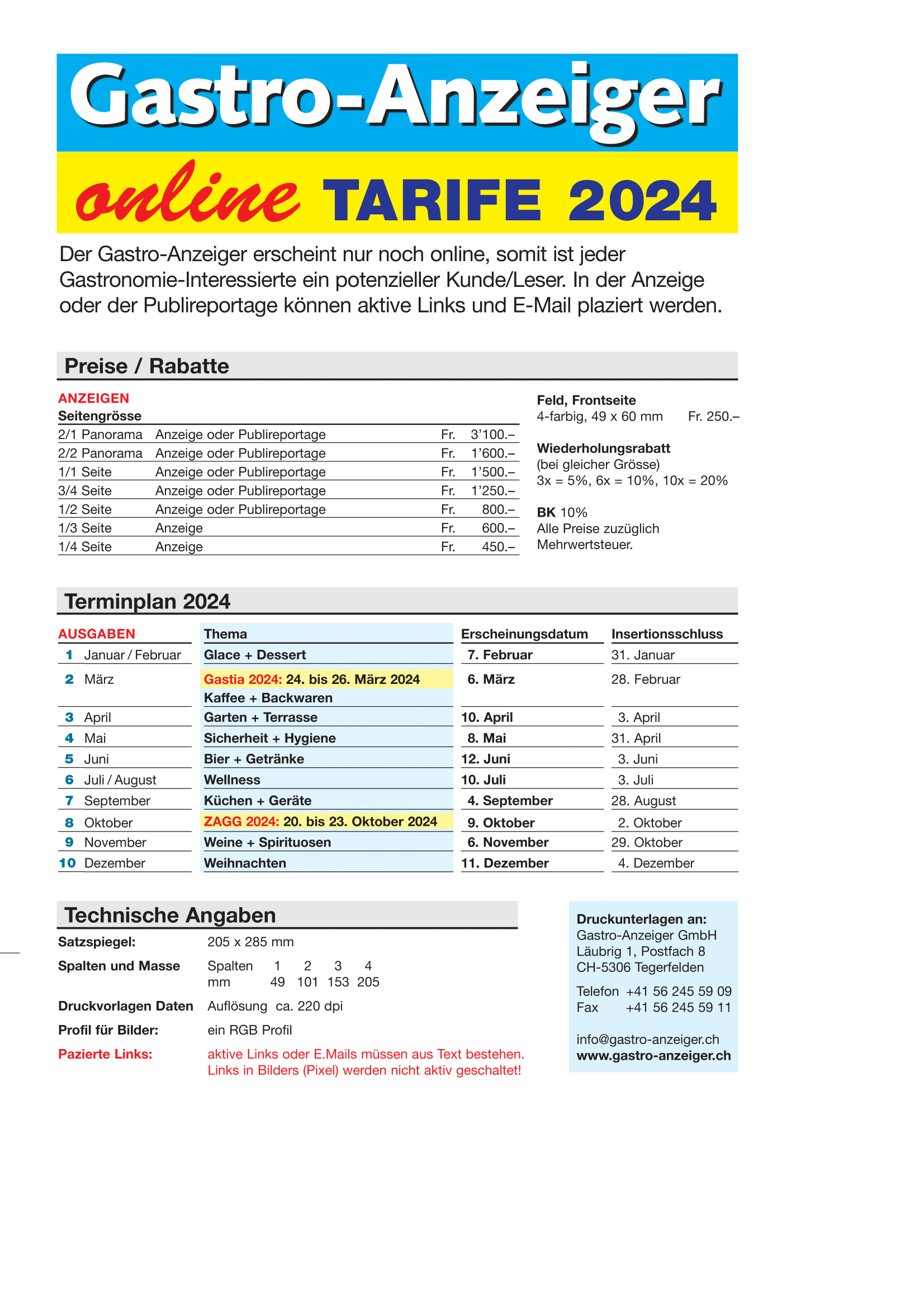 Gastro Anzeiger Tarife 1